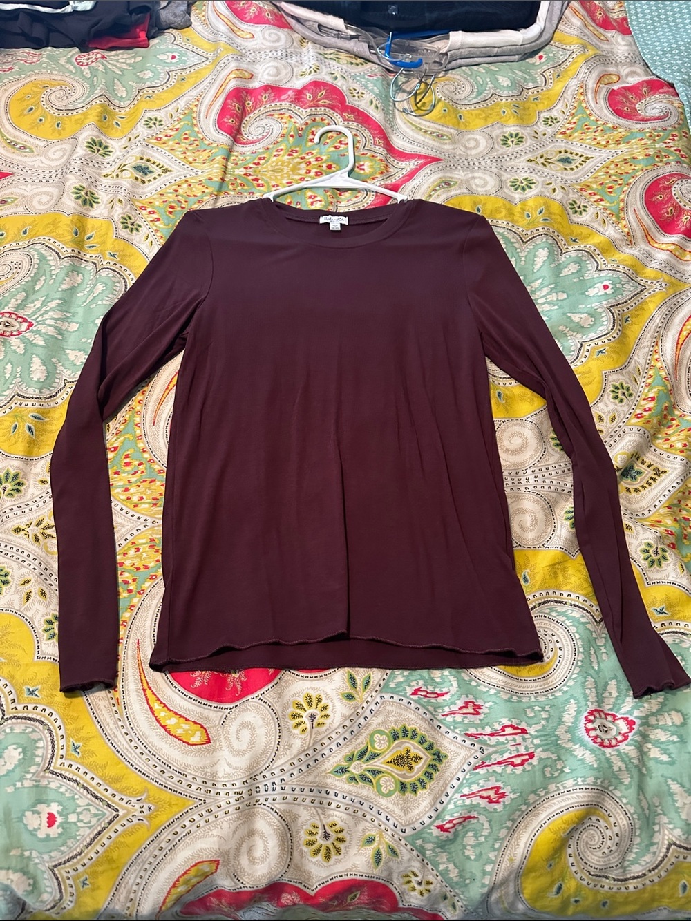 Splendid Long Sleeve Crewneck Top - Burgundy